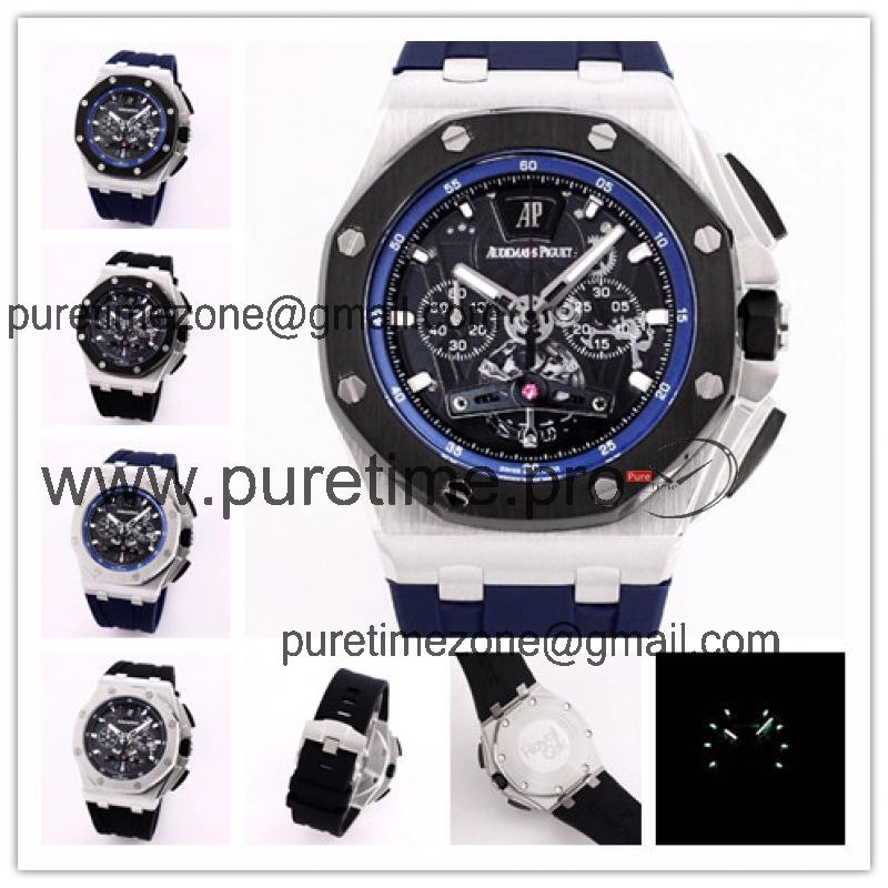 Replica  Royal Oak Japan Quartz chronograph Movement Mens Watch Black  Dial Rubber Strap B A05