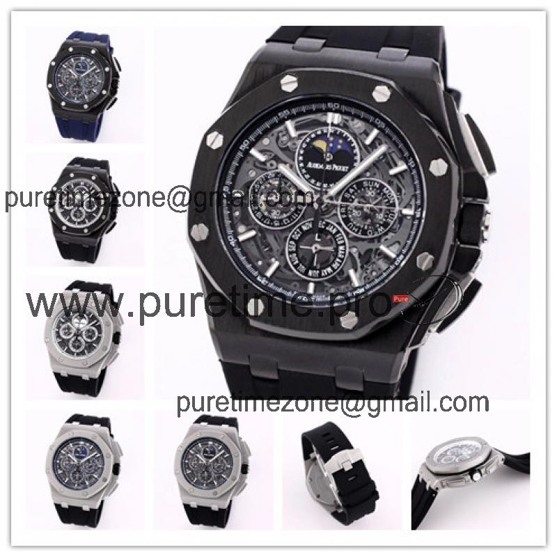 Replica  Royal Oak Japan Quartz chronograph Movement Mens Watch Skeleton Dial Rubber Strap A A06