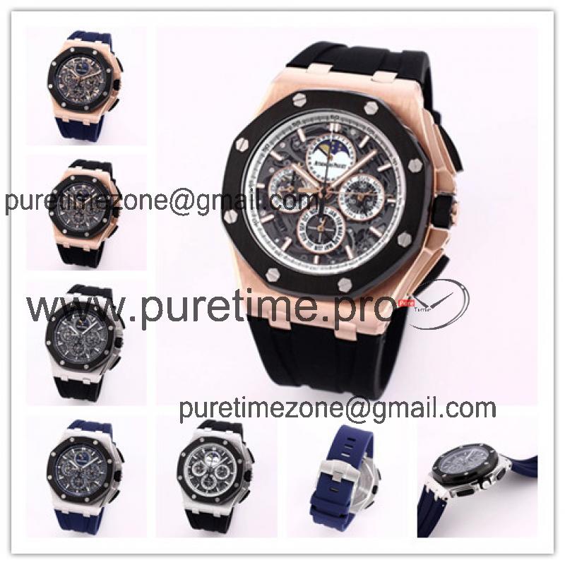 Replica  Royal Oak Japan Quartz chronograph Movement Mens Watch Skeleton Dial Rubber Strap B A06