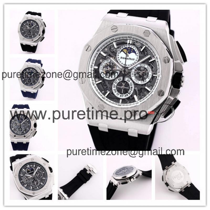 Replica  Royal Oak Japan Quartz chronograph Movement Mens Watch Skeleton Dial Rubber Strap C A06