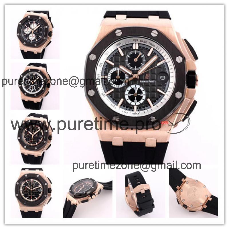 Replica  Royal Oak Japan Quartz chronograph Movement Mens Watch Black Dial Rubber Strap B A09