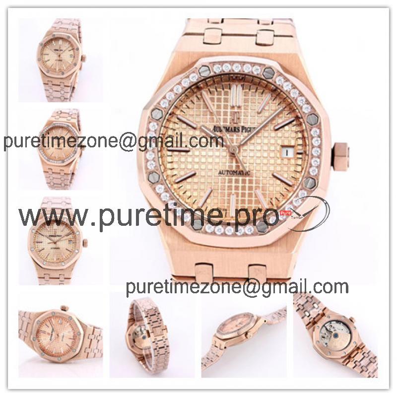 Replica Royal Oak  A21J  Automatic Movement Womens Watch Gold Dial Frosted Gold A13