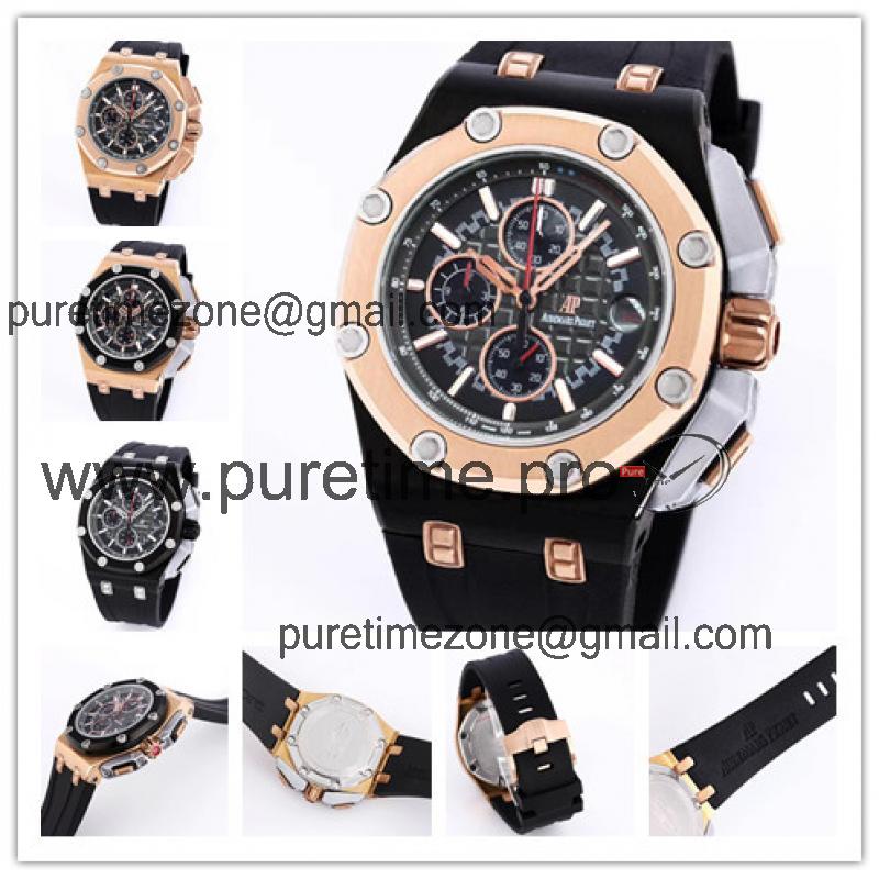 Replica  Royal Oak Japan Quartz chronograph Movement Mens Watch Black Dial Rubber Strap  A15