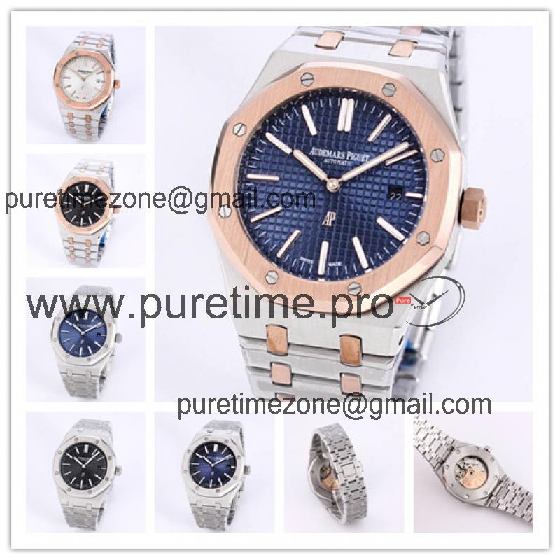 Replica Royal Oak  A21J  Automatic Movement Mens Watch Blue Dial Two Tone Rose Gold B A18