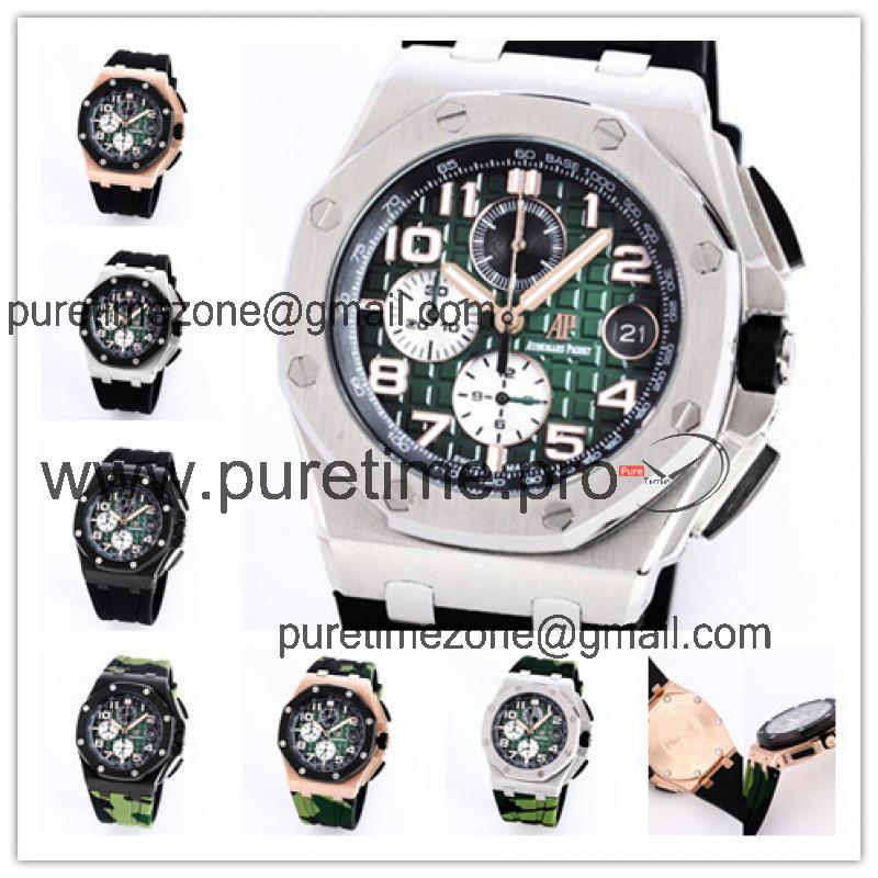 Replica  Royal Oak Japan Quartz chronograph Movement Mens Watch  Green Dial Rubber Strap A A25