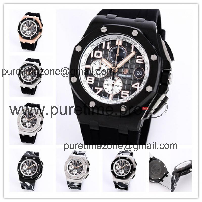 Replica  Royal Oak Japan Quartz chronograph Movement Mens Watch Black  Dial Rubber Strap B A25