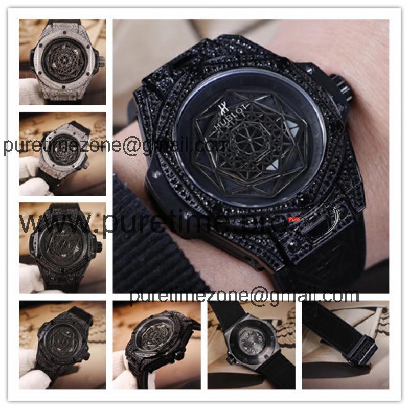 Replica Big  Bang A21J  Automatic Movement Mens Watch Skeleton Dial Rubber Strap E05