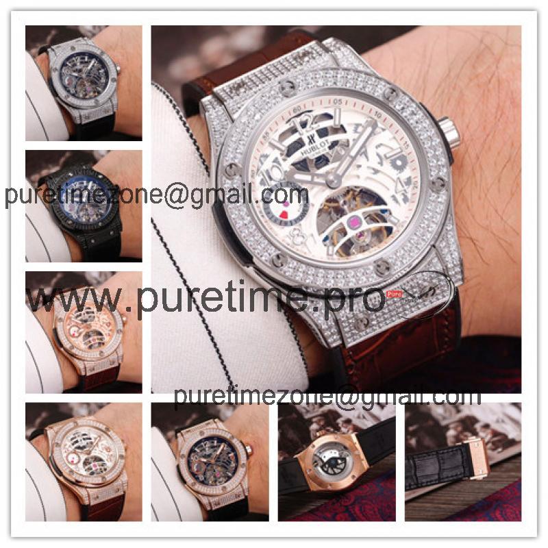 Replica Big Bang  A21J  Automatic Movement Mens Watch Skeleton Dial Leather Strap A G03