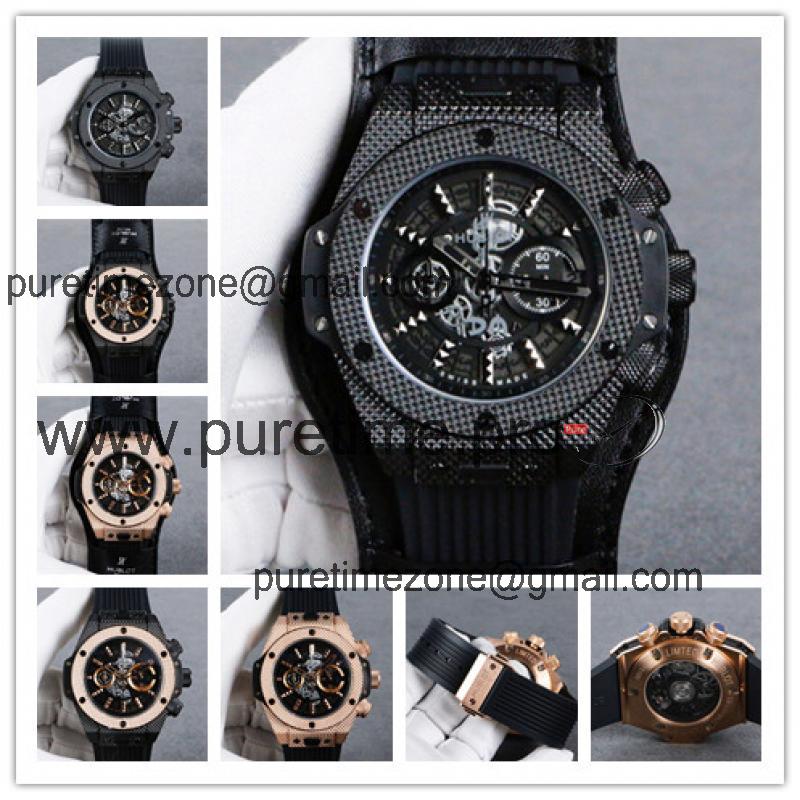 Replica Classic Fusion  Quartz chronograph Movement  Mens Watch Skeleton Dial Rubber Strap G09