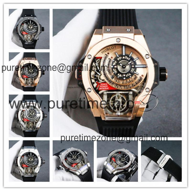 Replica Big Bang MP-09 TOURBILLON BI-AXIS  A21J  Automatic  Movement  Mens Watch  Skeleton Dial  Rubber  Strap  G23