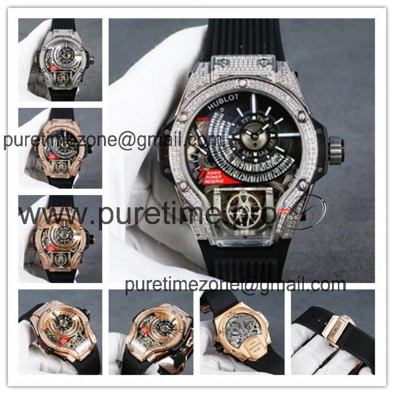 Replica Big Bang MP-09 TOURBILLON BI-AXIS  A21J  Automatic  Movement  Mens Watch  Skeleton Dial  Rubber  Strap  G24