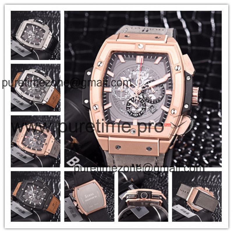 Replica Big Bang Japan Quartz  chronograph Movement   Mens Watch Skeleton Dial Leather Strap G32