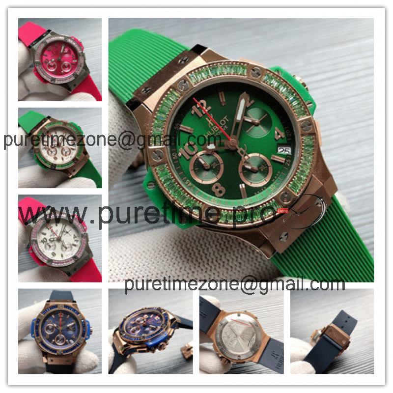 Replica Big Bang Japan VK Quartz  chronograph Movement  Womens Watch Green Dial Rubber Strap  G42