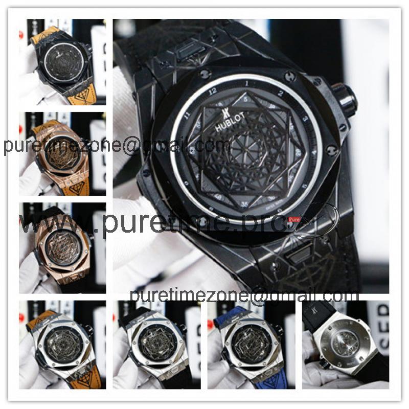 Replica Big Bang A21J  Automatic  Movement  Mens Watch   Skeleton Dial  Leather Strap  G47