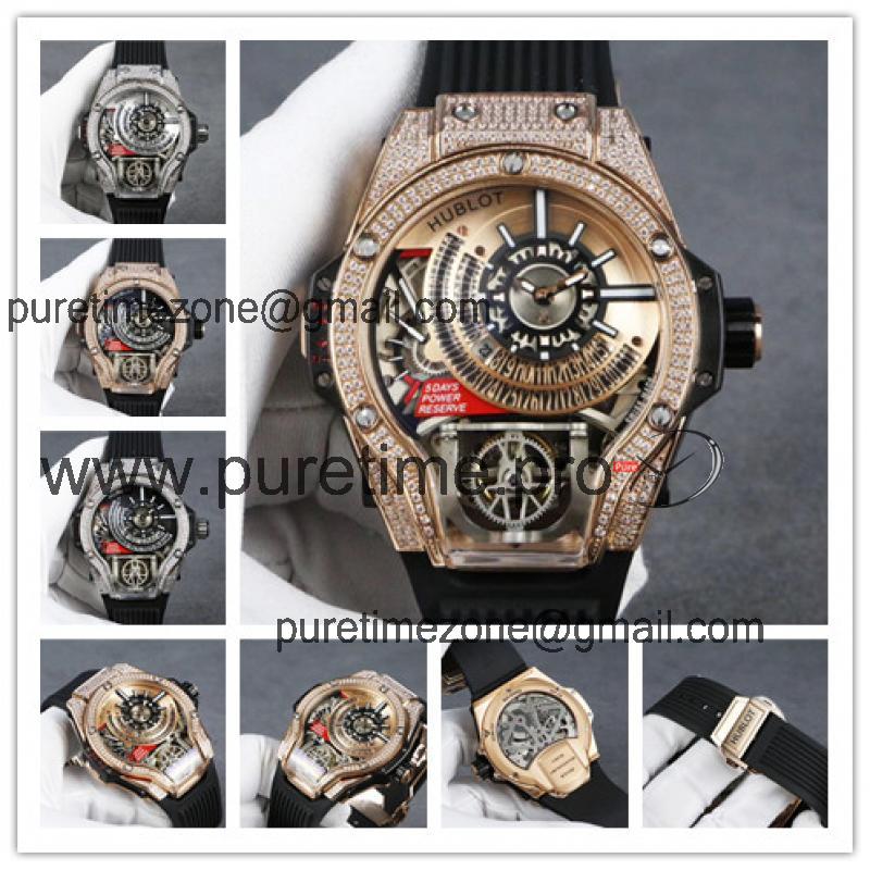 Replica Big Bang MP-09 TOURBILLON BI-AXIS  A21J  Automatic  Movement  Mens Watch  Skeleton Dial  Rubber  Strap A G68