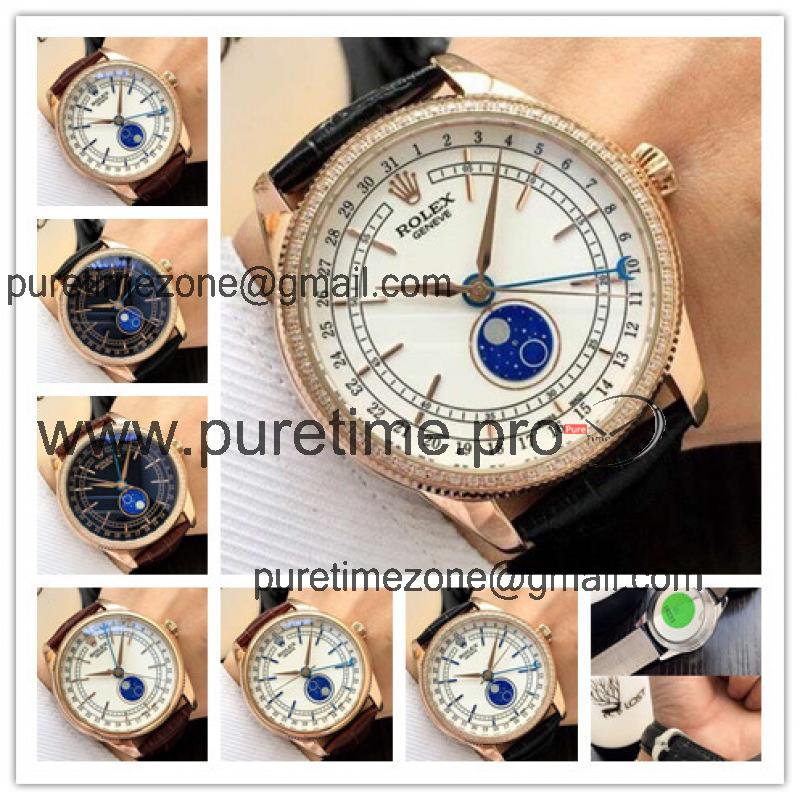 Replica Cellini A2813 Automatic Movement Mens Watch White Dial Leather Strap E02