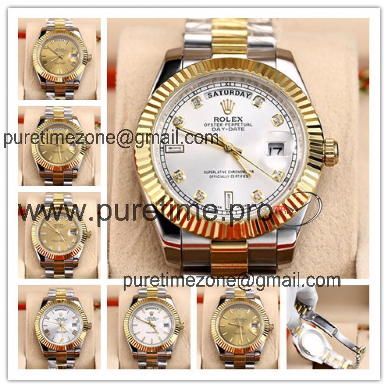 Replica Day-Date  A8285 Automatic Movement Mens Watch White Dial Two Tone Yellow Gold B E07