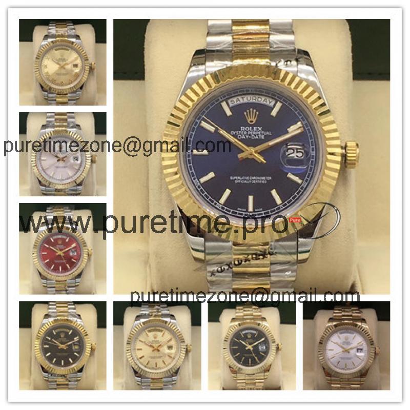 Replica Day-Date A2813 Automatic Movement Mens Watch Blue Dial Oyster Bracelet Two Tone Yellow Gold A E21