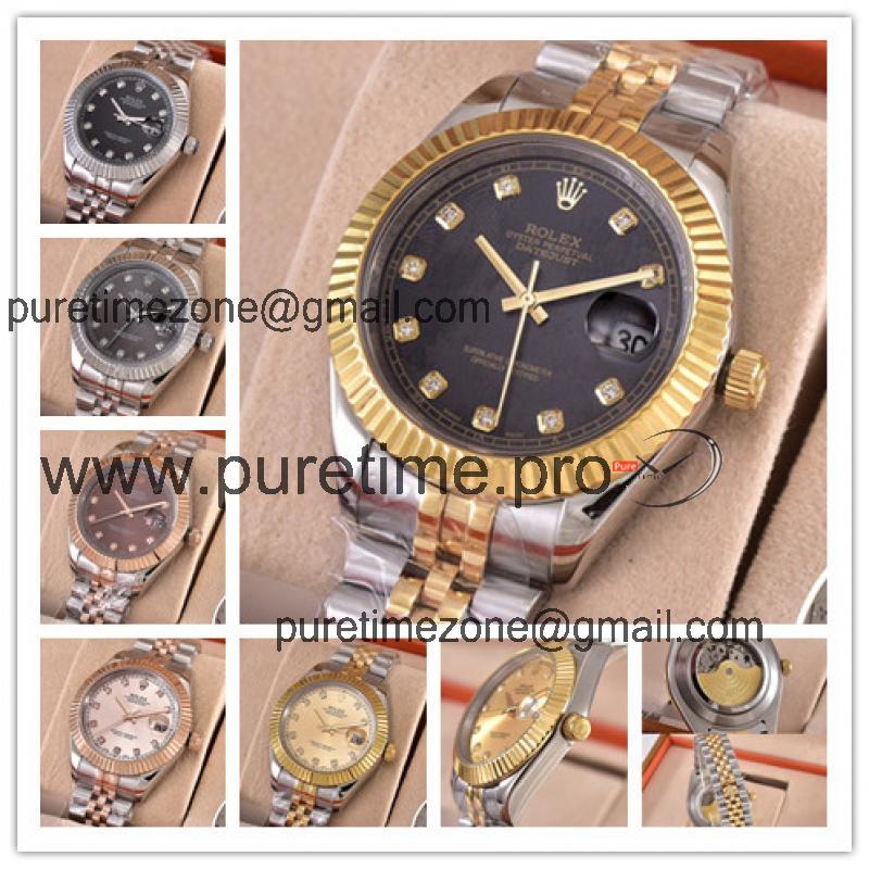 Replica Datejust  Japan Miyota 8215 Automatic Movement Mens Watch Black Dial Jubilee Bracelet Two Tone Yellow Gold B E28