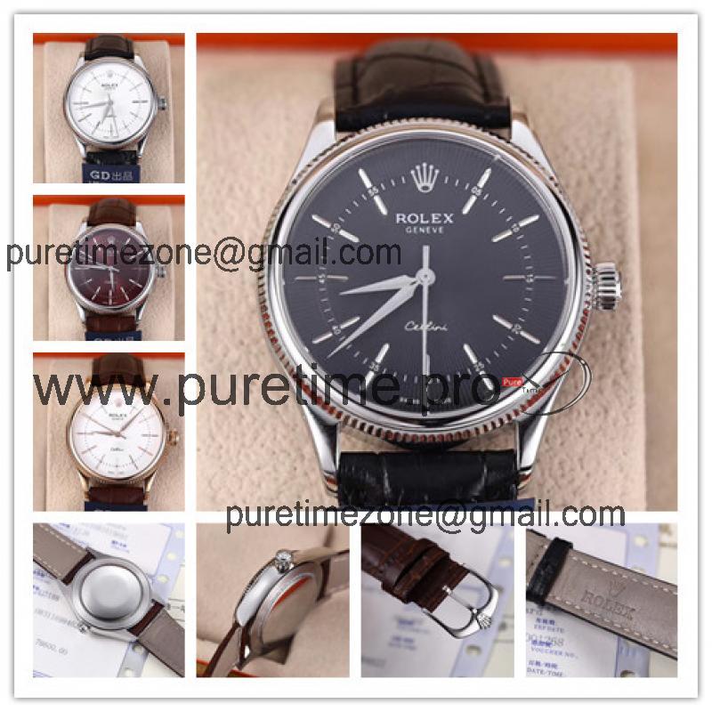 Replica Cellini Japan Miyota 8215 Automatic Movement Mens Watch Black Dial Leather Strap A E41