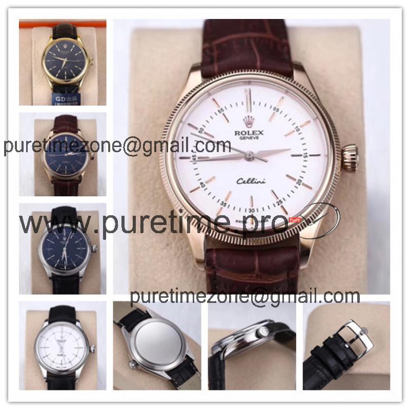 Replica Cellini Japan Miyota 8215 Automatic Movement Mens Watch White Dial Leather Strap B E41