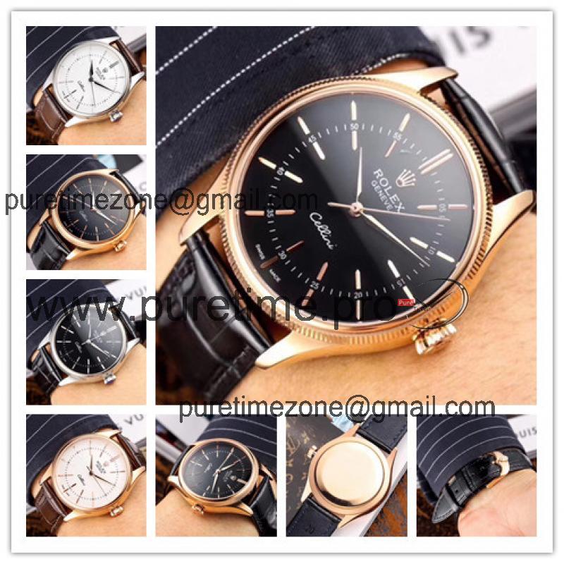 Replica Cellini Japan Miyota 8215 Automatic Movement Mens Watch Black Dial Leather Strap A E44