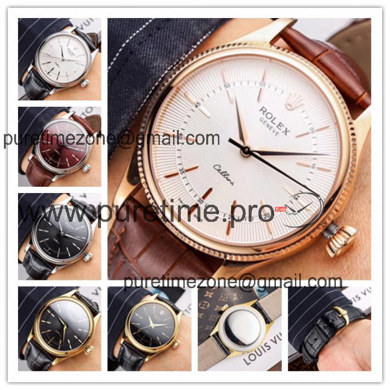 Replica Cellini Japan Miyota 8215 Automatic Movement Mens Watch White  Dial Leather Strap B E44