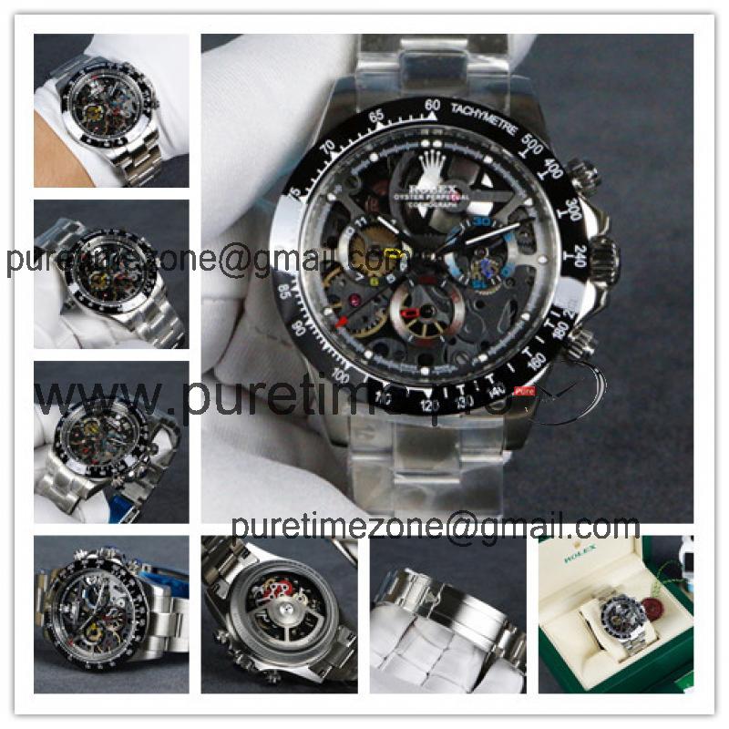 Replica Cosmograph Daytona A21J Automatic Movement Mens Watch Skeleton Dial Oyster Bracelet SS B E48