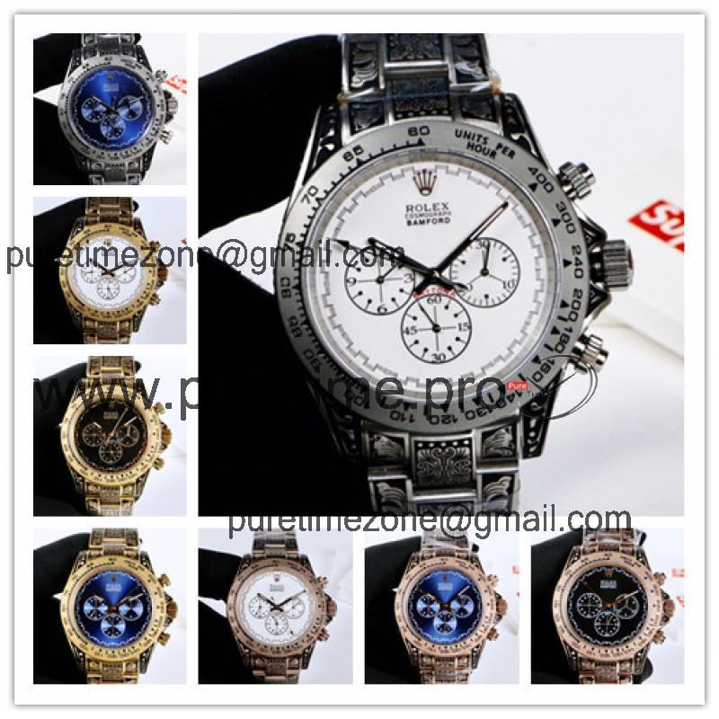 Replica Cosmograph Daytona A21J Automatic Movement Mens Watch White  Dial  Vintage Engraving Bracelet E49