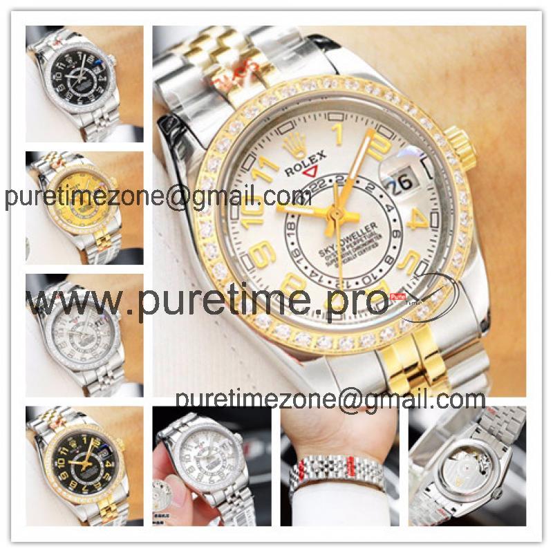 Replica Sky-Dweller Miyota 821A Automatic Movement Mens Watch White  Dial Jubilee Bracelet Two Tone Yellow Gold A E50