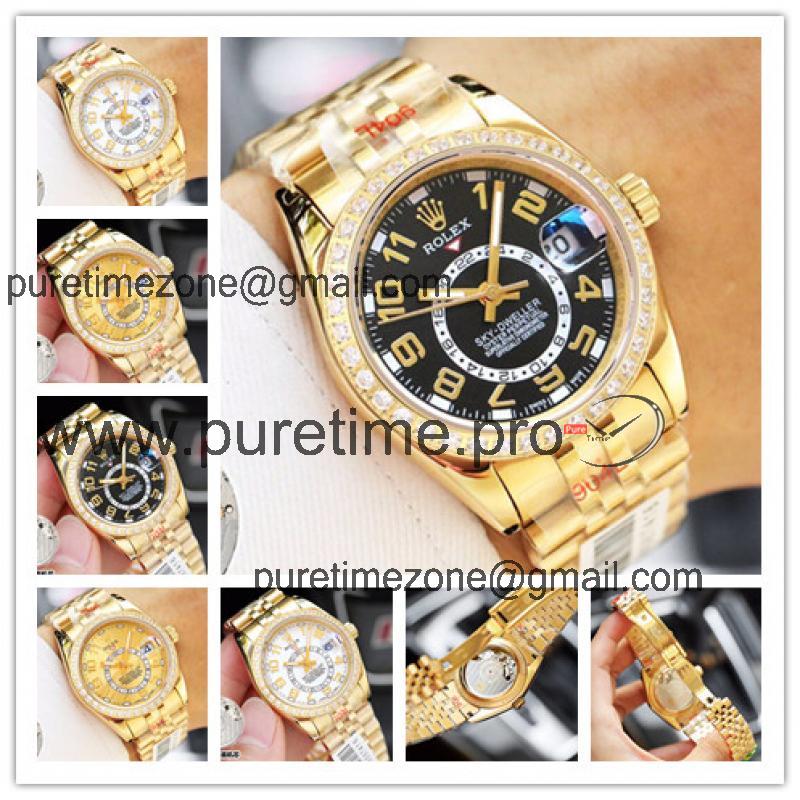 Replica Sky-Dweller Miyota 821A Automatic Movement Mens Watch Black Dial Jubilee Bracelet Yellow Gold B E50