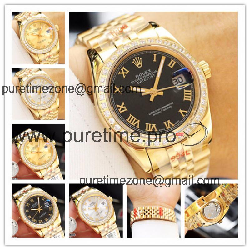 Replica Datejust Miyota 821A Automatic Movement Mens Watch  Black Dial Jubilee Bracelet Yellow Gold  D E50