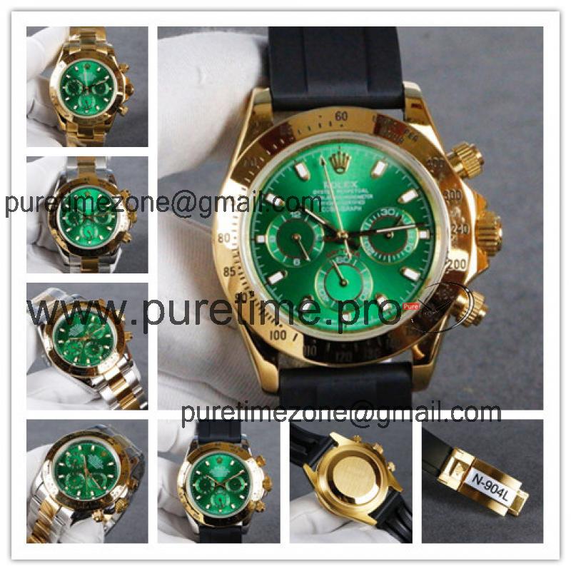 Replica Cosmograph Daytona A21J Automatic Movement Mens Watch Green  Dial Rubber Strap  E54