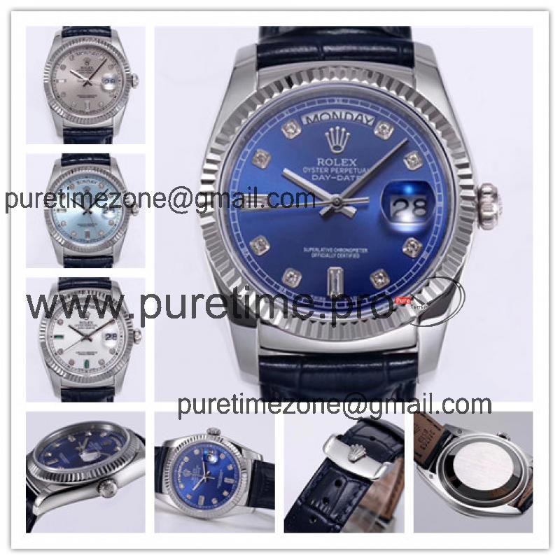 Replica  Day-Date A2836 Automatic Movement Mens Watch  Blue Dial Leather Strap B E70