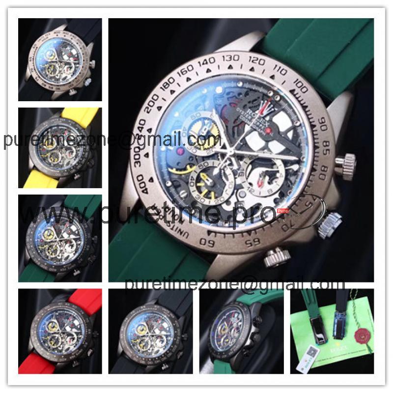 Replica Cosmograph Daytona Japan Quartz Chronograph Movement  Mens Watch Skeleton Dial Rubber  Strap A E71