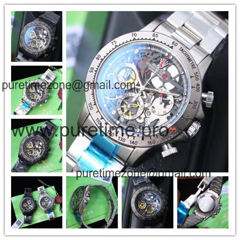 Replica Cosmograph Daytona Japan Quartz Chronograph Movement  Mens Watch Skeleton Dial Stainless Steel B E71