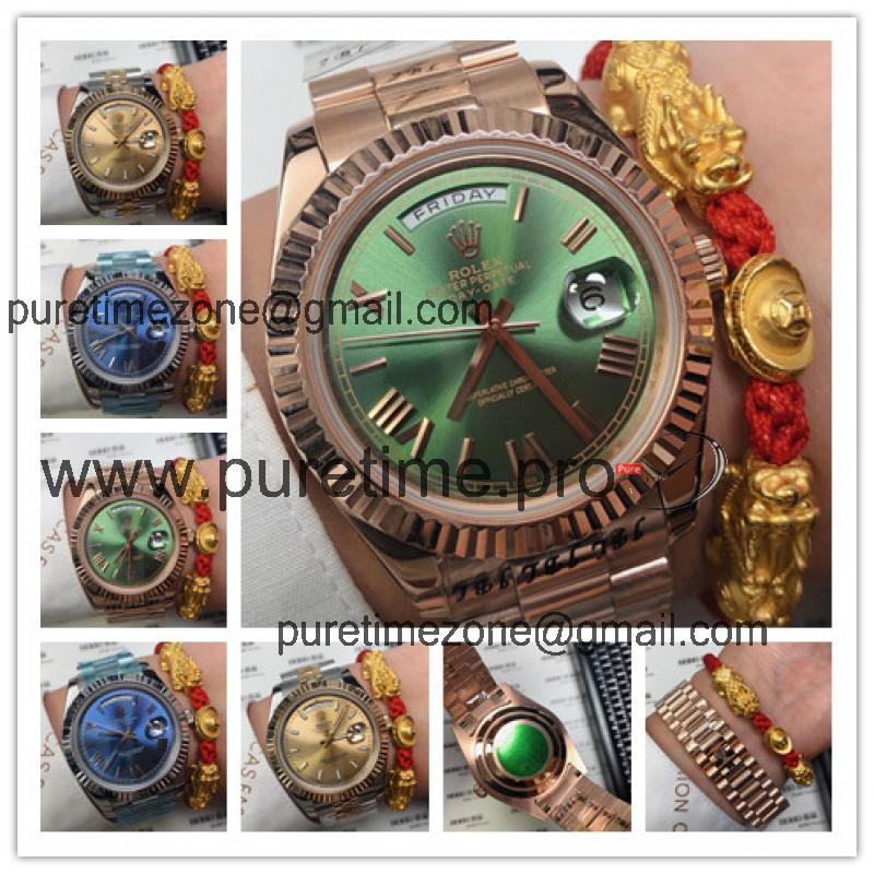 Replica Day-Date A2813 Automatic Movement  Mens Watch Green Dial Oyster Bracelet Rose Gold  E93