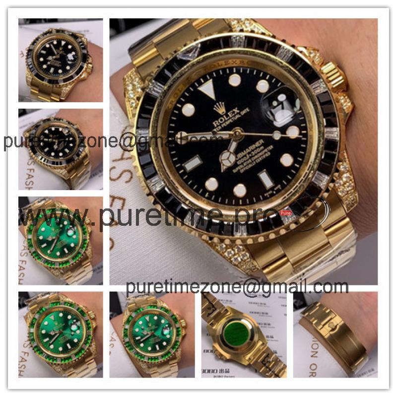 Replica Submariner  A21J Automatic Movement Mens Watch   Black Dial Oyster Bracelet Yellow Gold  E98