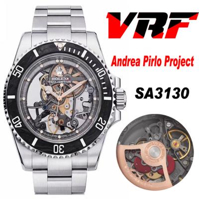 VRF Submariner Andrea Pirlo Project Skeleton SA3130 Automatic Mens Watch SS Bracelet Best Edition