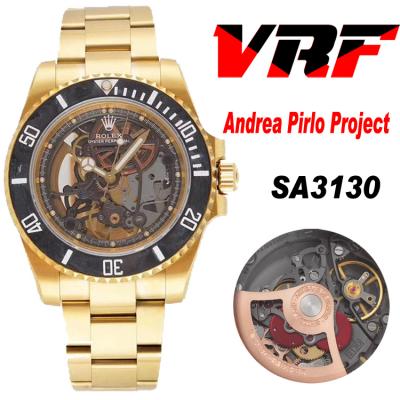 VRF Submariner Andrea Pirlo Project Skeleton SA3130 Automatic Mens Watch YG on SS Bracelet Best Edition