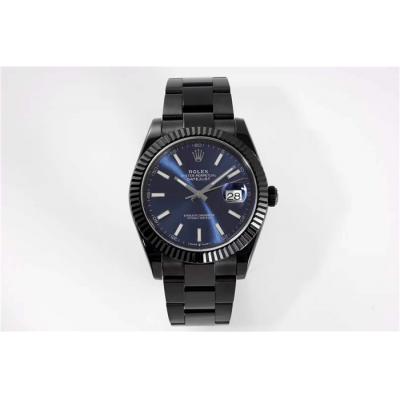 VRF DateJust 41 126334 VR3235 Automatic Mens Watch PVD Steel All Black  Blue Stick Oyster Best Edition