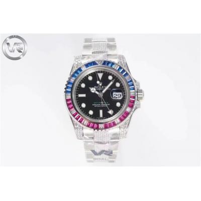 VRF V3 GMT-Master II 116710 VR3285 Automatic Mens Watch Pepsi Diamonds Black Dial 904L SS Diamond Bracelet Best Edition