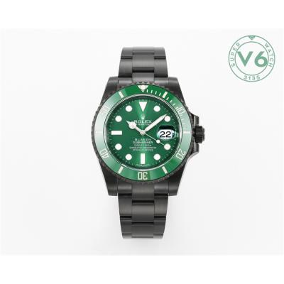 V6F Submariner BLAKEN A3135 Automatic Mens Watch DLC All Black Green Dial Oyster SS Bracelet  Best Edition