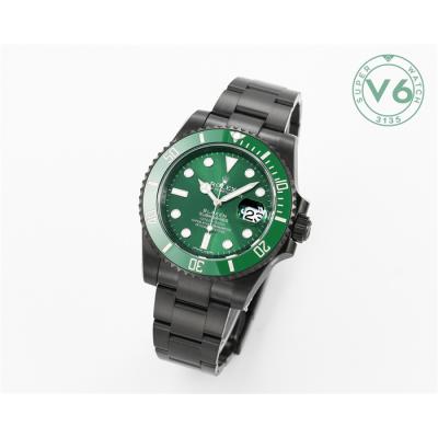 V6F Submariner BLAKEN A3135 Automatic Mens Watch DLC All Black Green Dial Oyster SS Bracelet  Best Edition