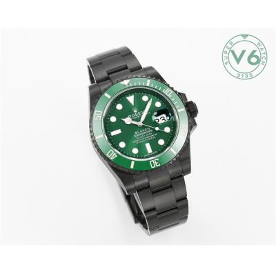 V6F Submariner BLAKEN A3135 Automatic Mens Watch DLC All Black Green Dial Oyster SS Bracelet  Best Edition