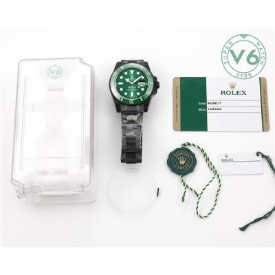 V6F Submariner BLAKEN A3135 Automatic Mens Watch DLC All Black Green Dial Oyster SS Bracelet  Best Edition