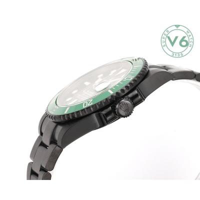 V6F Submariner BLAKEN A3135 Automatic Mens Watch DLC All Black Green Dial Oyster SS Bracelet  Best Edition