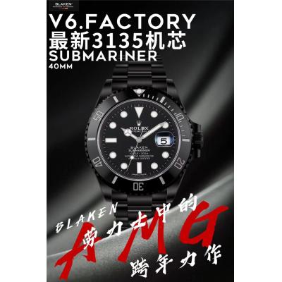 V6F Submariner BLAKEN A3135 Automatic Mens Watch DLC All Black Dial Oyster SS Bracelet  Best Edition