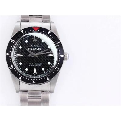 TWF Milgauss 116400GV Ref 6543 A2836 Automatic Mens Watch Black Dial Oyster Steel Bracelet Vintage Timepieces Version