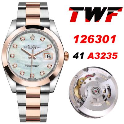 TWF Datejust 41 126334 A3235 Automatic Mens Watch Two Tonr RG MOP 904L Steel Oyster Bracelet Best Edition